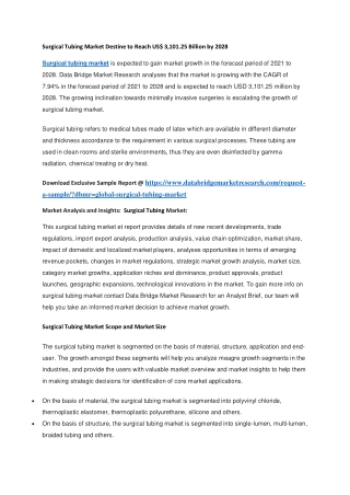 Surgical Tubing Market Destine to Reach US 3,101.25 Billion by 2028