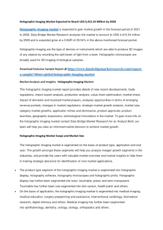 Holographic Imaging Market Expected to Reach US 4,415.24 Million by 2028
