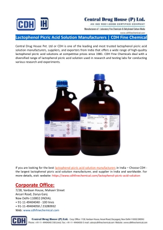 Lactophenol Picric Acid Solution Manufacturers