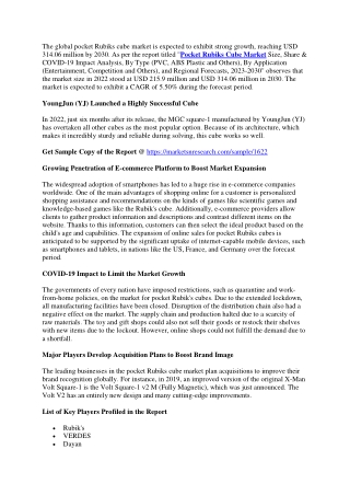 Pocket Rubiks Cube Market to Discern Steadfast Expansion During 2030
