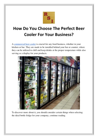 How Do You Choose The Perfect Beer Cooler For Your Business