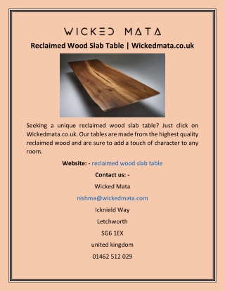 Reclaimed Wood Slab Table  Wickedmata.co.uk