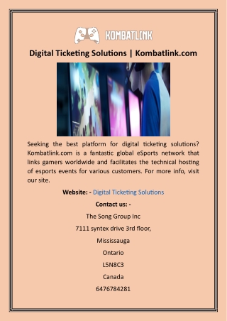 Digital Ticketing Solutions  Kombatlink