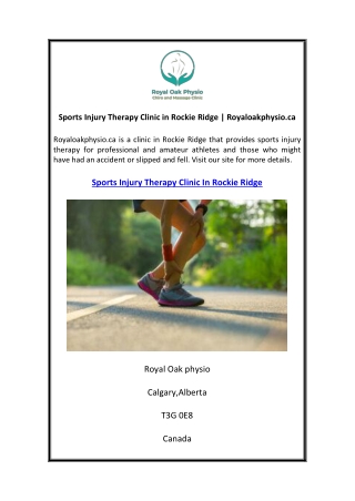 Sports Injury Therapy Clinic in Rockie Ridge  Royaloakphysio.ca