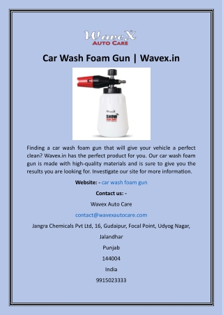 Car Wash Foam Gun  Wavex.in
