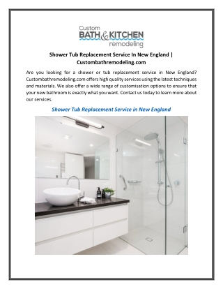 Shower Tub Replacement Service In New England | Custombathremodeling.com