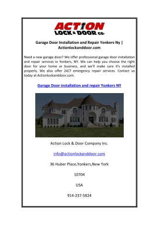 Garage Door Installation and Repair Yonkers Ny  Actionlockanddoor.com