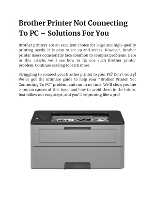 Brother Printer Not Connecting To PC – Solutions For You