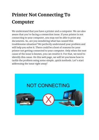 Printer Not Connecting To Computer