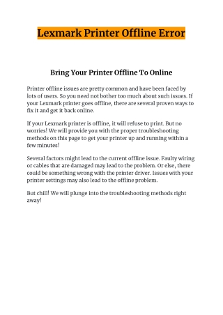 Lexmark Printer Offline Error