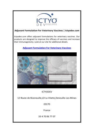 Adjuvant Formulation For Veterinary Vaccines Ictyodev.com