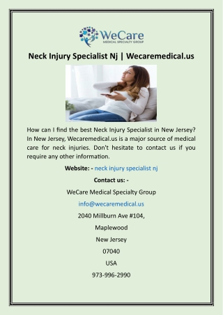 Neck Injury Specialist Nj  Wecaremedical.us