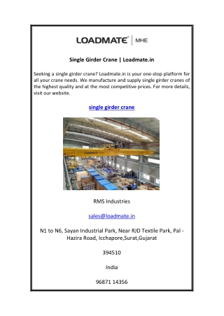 Single Girder Crane  Loadmate.in