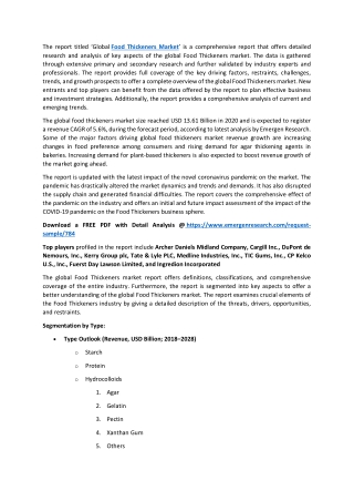 Food Thickeners Market Overview, Size, Share, Growth, Business Scenario 2028
