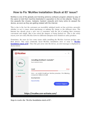 How to Fix ‘McAfee Installation Stuck at 83’ issue?