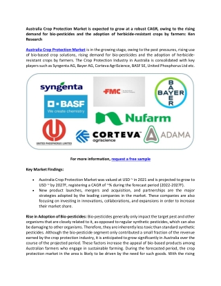 Australia Crop Protection Market is expected to grow at a robust CAGR, owing to the rising demand for bio-pesticides and