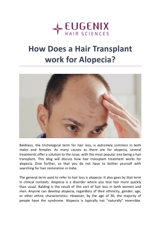 How Does a Hair Transplant work for Alopecia?