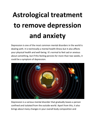 Astrological treatment to remove depression and anxiety