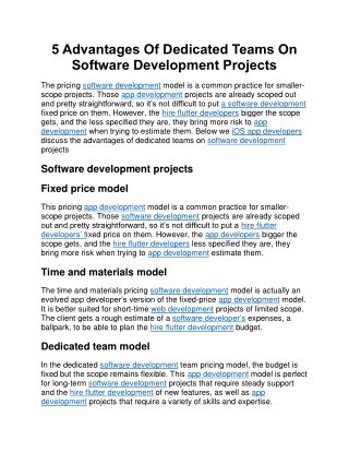 5 Advantages Of Dedicated Teams On Software Development Projects