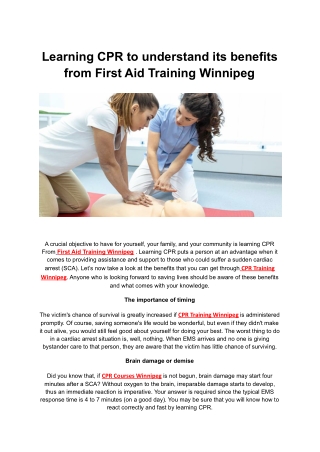 Learning CPR to understand its benefits from First Aid Training Winnipeg