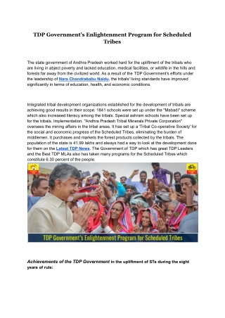 TDP Government’s Enlightenment Program for Scheduled Tribes