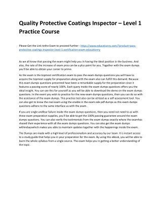 Protective Coatings Inspector – Level 1