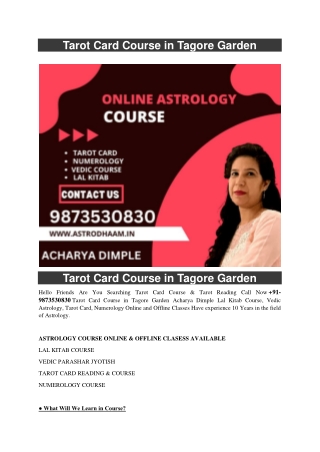 Tarot Card Course in Tagore Garden 91-9873530830