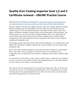 ICorr Coating Inspector level 1,2 and 3 Certificate renewal – ONLINE