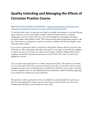 Unlocking and Managing the Effects of Corrosion