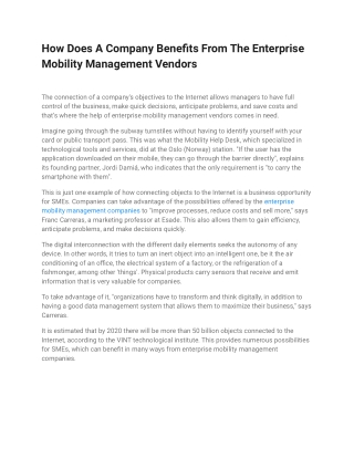 How Does  A Company Benefits  From The Enterprise Mobility Management Vendors