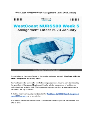 WestCoast NURS500 Week 5 Assignment Latest 2023 January