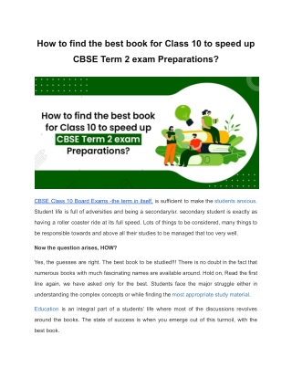 How to find the best book for Class 10 to speed up CBSE Term 2 exam Preparations