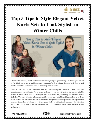 Top 5 Tips to Style Elegant Velvet Kurta Sets to Look Stylish in Winter Chills