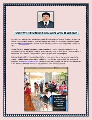 Charity Offered By Rakesh Rajdev During COVID-19 Lockdown