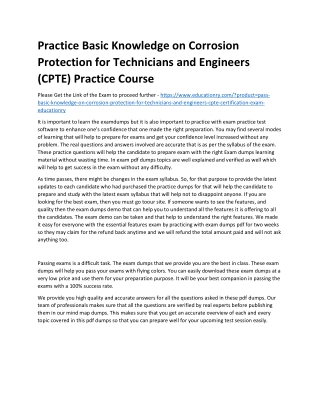 Basic Knowledge on Corrosion Protection for Technicians and Engineers (CPTE)