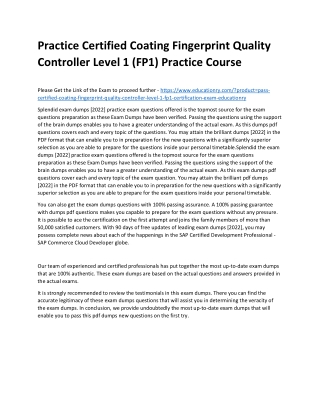 Certified Coating Fingerprint Quality Controller Level 1 (FP1)