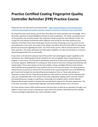 Certified Coating Fingerprint Quality Controller Refresher Course (FPR)