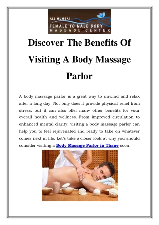 Body Massage Parlor in Thane Call-9082092883