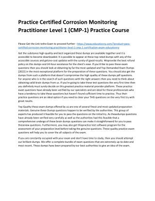 Certified Corrosion Monitoring Practitioner Level 1 (CMP-1)