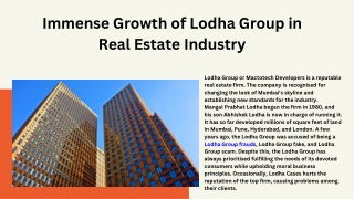 Immense Growth of Lodha Group in Real Estate Industry