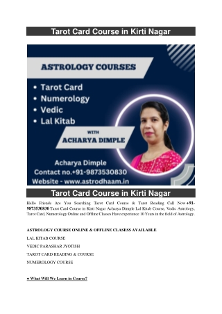 Tarot Card Course in Kirti Nagar  91-9873530830