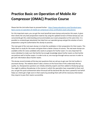 Basic Course on Operation of Mobile Air Compressor (OMAC)