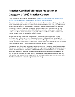 Certified Vibration Practitioner Category 1 (VP1)