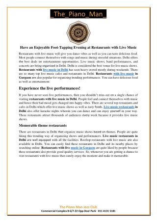 Have an Enjoyable Foot-Tapping Evening at Restaurants with Live Music