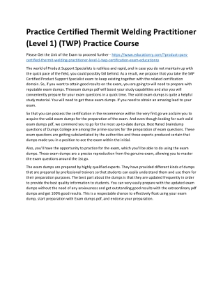 Certified Thermit Welding Practitioner (Level 1) (TWP)