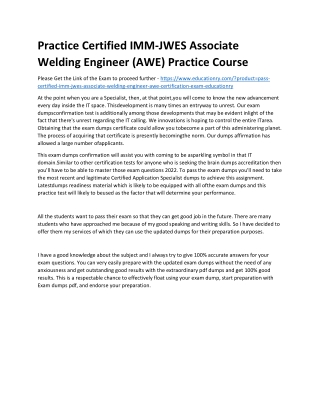 Certified IMM-JWES Associate Welding Engineer (AWE)