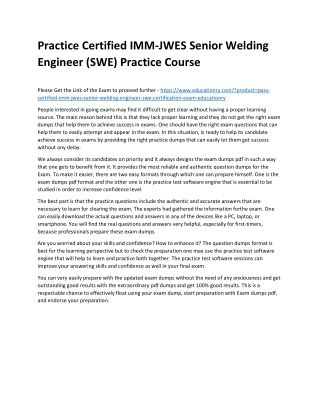 Certified IMM-JWES Senior Welding Engineer (SWE)