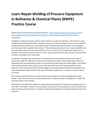 Repair Welding of Pressure Equipment in Refineries & Chemical Plants (RWPE)