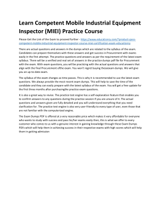 Competent Mobile Industrial Equipment Inspector Course (MIEI)