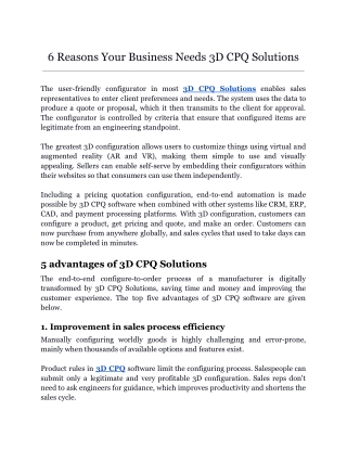 6 Reasons Your Business Needs 3D CPQ Solutions